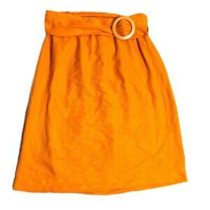 60s orange mini skirt with unique pattern and belted detail